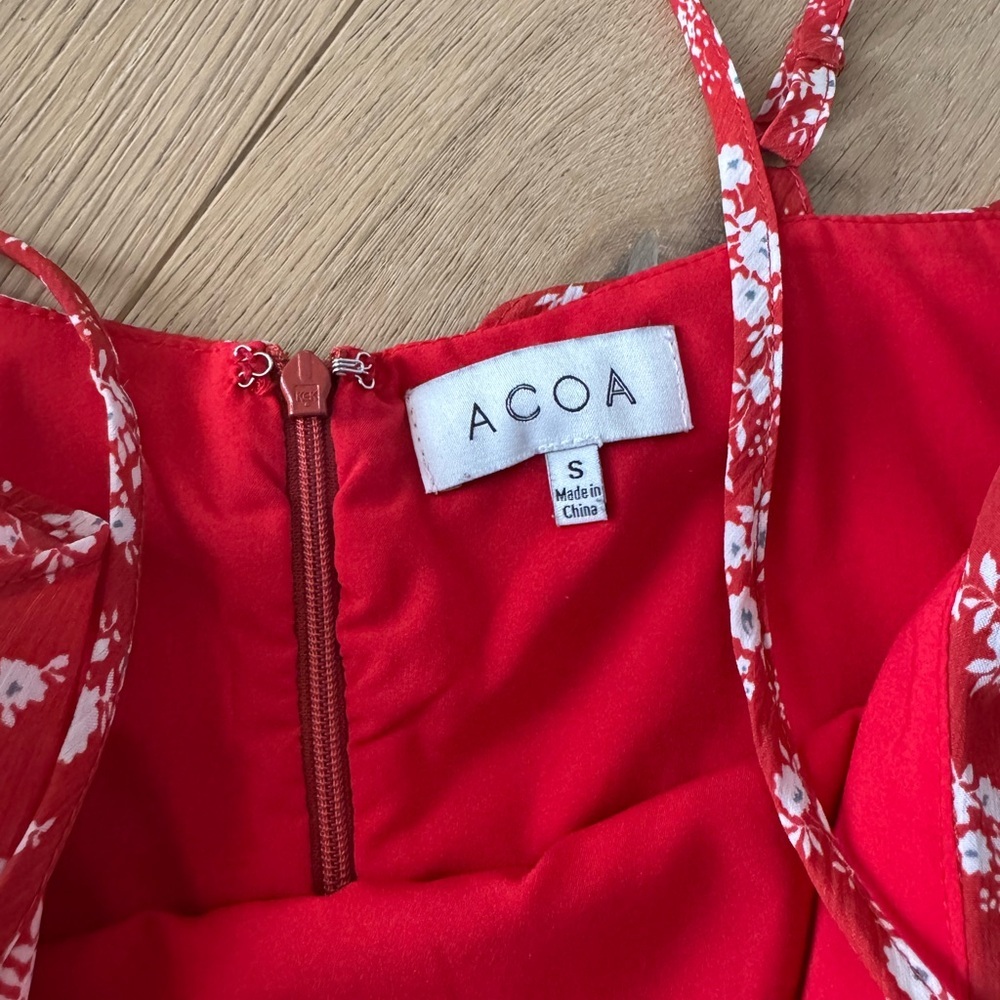 Acoa Ruffled Floral Red Dress Small - Picture 6 of 8